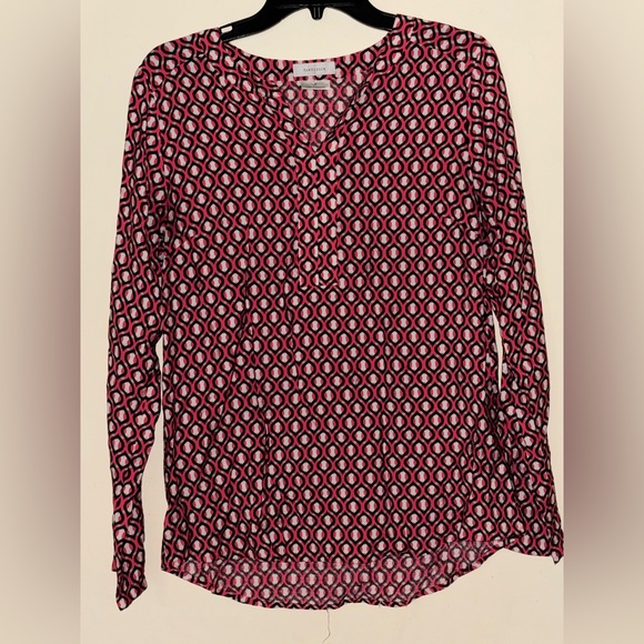 Van Heusen Tops - Van Heusen Pink, Tan and Black Geometric Top Shirt Long Sleeves V-Neck